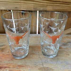 Set of 2 Texas Longhorns Texas University Pint Beer Glasses 16oz